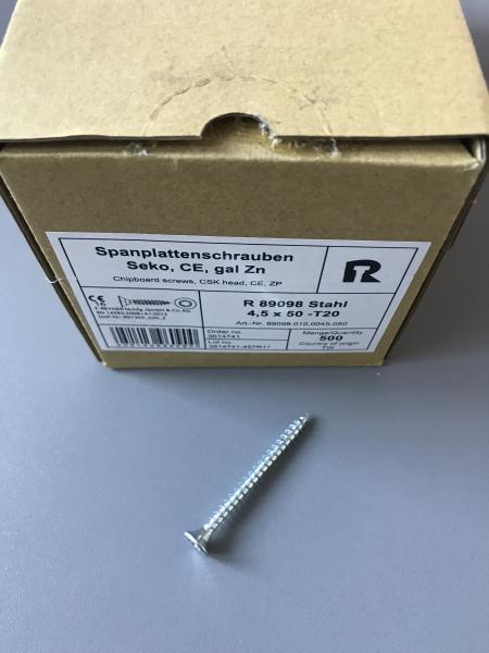 500 Stück Spanplattenschrauben Seko, CE, gal.Zn. 4,5 x 50 -T20 , CSK head, 89098.010.0045.050 (VPE: 500 Stück)